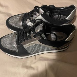 Michael Kors Black & Silver Sequin Tennis Shoes Size 7 1/2
